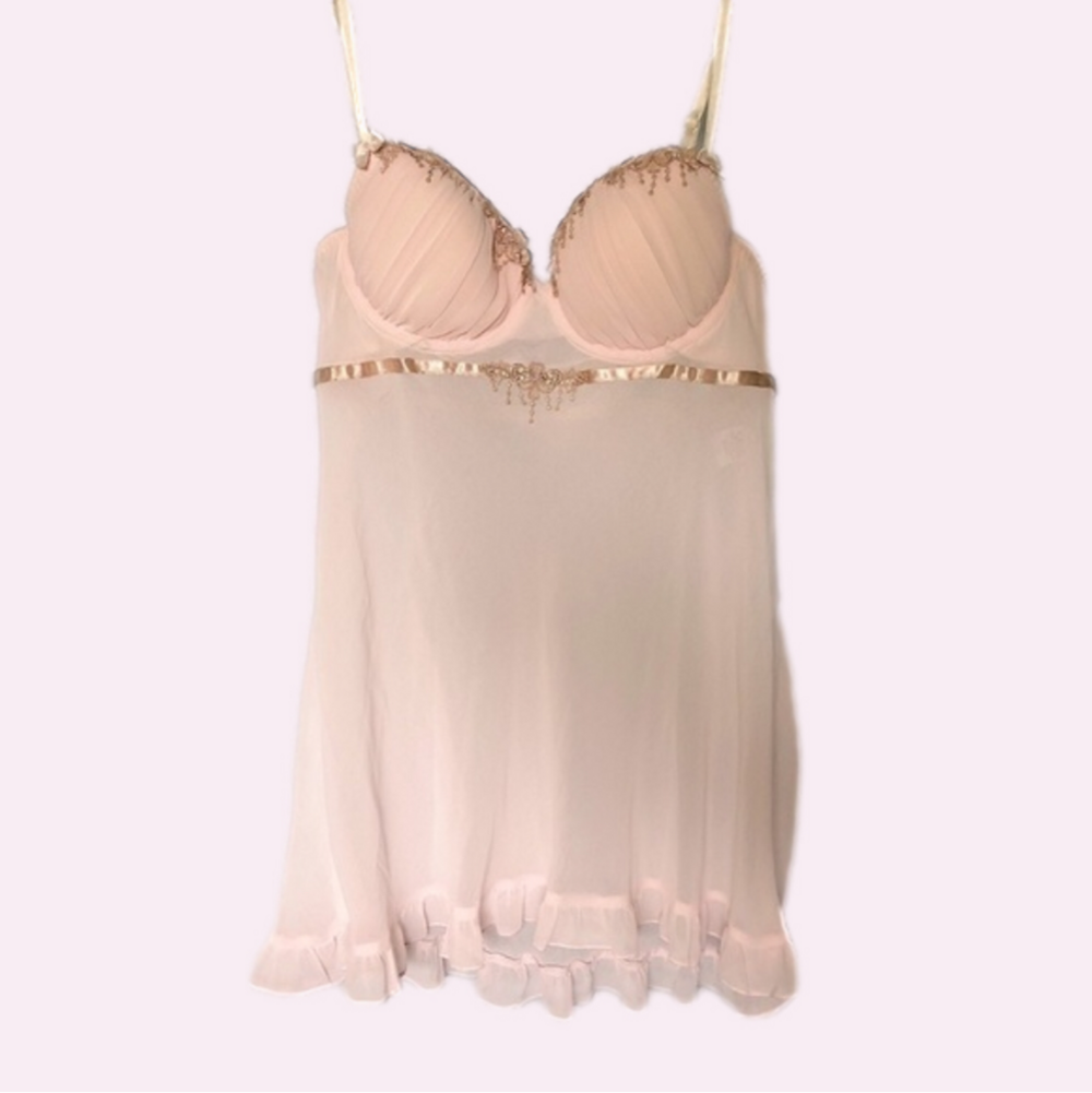 𝅺LINDA Donatella baby doll lingerie soft pink sheer Medium Feminine Twee